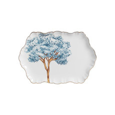Imagem de TRAVESSA COM FILETE DOURADO YPÊ AZUL EM CERÂMICA 26X3 CM - Scalla Ceramica Artistica Ltda-Epp