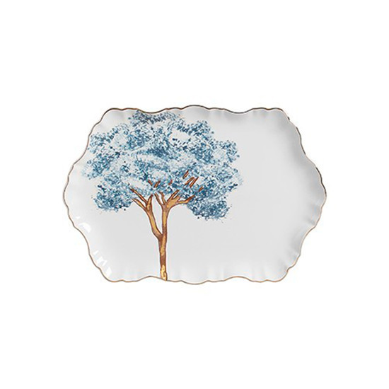 Imagem TRAVESSA COM FILETE DOURADO YPÊ AZUL EM CERÂMICA 26X3 CM
