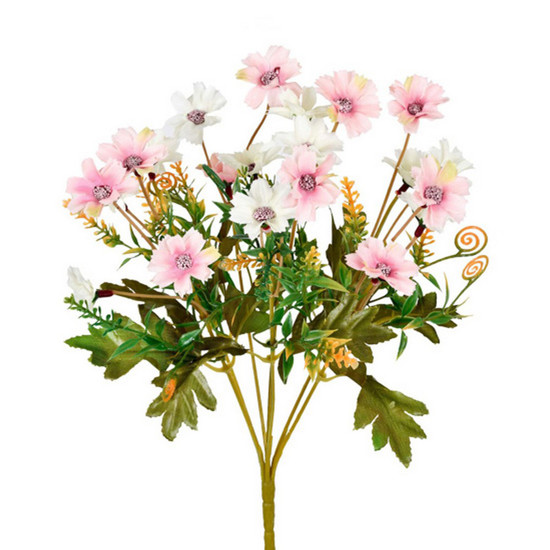 Imagem HASTE BUQUÊ MARGARIDAS SALMON E CREME EM PLÁSTICO E CETIM MOLDÁVEL 32X17 CM