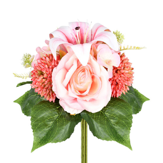 Imagem RAMALHETE MISTO ROSA PERMANENTE DECORATIVO EM PLÁSTICO MOLDÁVEL 32X28 CM - GRILLO