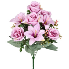 Imagem de BUQUÊ MISTO DECORATIVO DE ROSAS E LÍRIOS LAVANDA EM PLÁSTICO MOLDÁVEL 46X15CM - GRILLO - Grillo Ltda