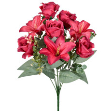 Imagem de BUQUÊ MISTO DECORATIVO DE ROSAS E LÍRIOS VERMELHOS EM PLÁSTICO MOLDÁVEL - GRILLO - Grillo Ltda