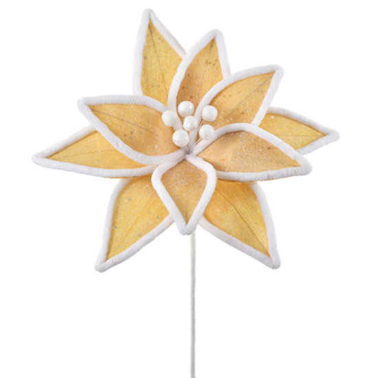 Imagem HASTE NATALINA DECOR DOURADA COM BORDA BRANCA MOLDÁVEL BICO DE PAPAGAIO 45X29 CM