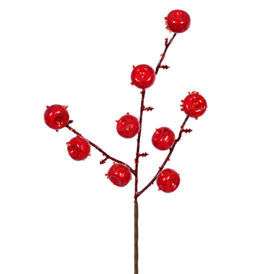 Imagem HASTE DECORATIVA DE BERRIES VERMELHAS COM GLITTER EM PLÁTICO E ISOPOR 33X5 CM