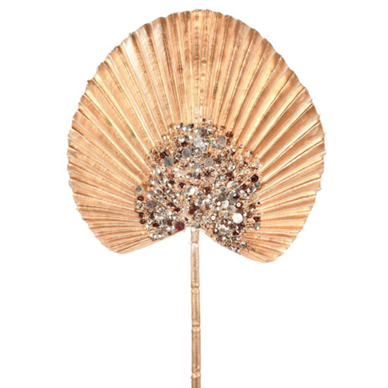 Imagem HASTE NATALINA LEQUE PALMEIRA DOURADA COM DETALHES EM GLITTER 54X25 CM GRILLO 57190