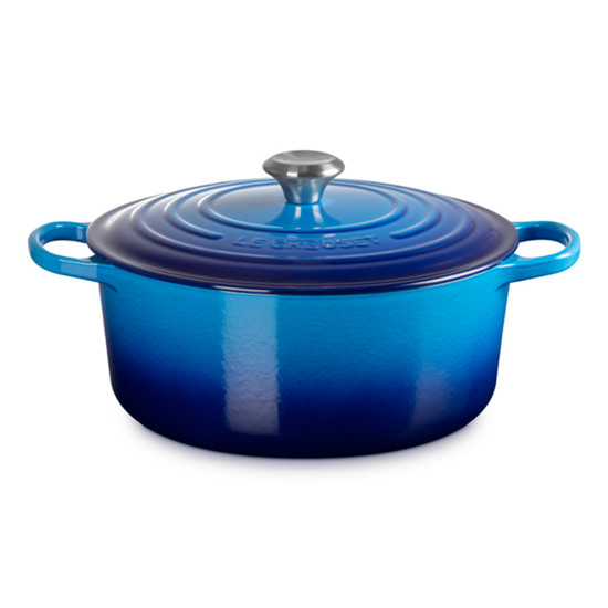 Imagem PANELA REDONDA AZURE BLUE EM FERRO FUNDIDO COM TAMPA 5,3L 17X35X27CM - LE CREUSET