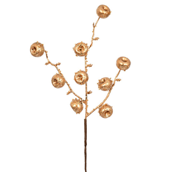 Imagem HASTE DECORATIVA DE BERRIES DOURADAS COM GLITTER EM PLÁTICO E ISOPOR 33X5 CM