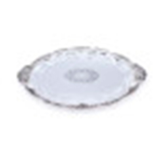 Imagem BANDEJA DECORATIVA AGUEDA  BORDA TRABALHADA REDONDA BANHADA EM PRATA 48X31 CM