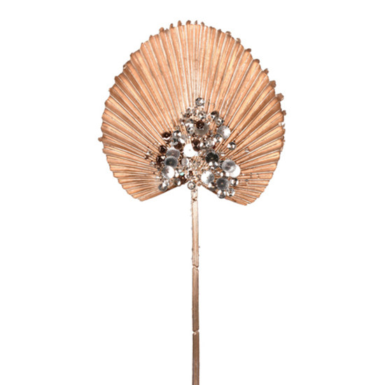 Imagem HASTE NATALINA LEQUE PALMEIRA DOURADA COM DETALHES EM GLITTER 40X14 CM GRILLO 57192