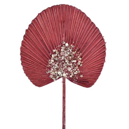 Imagem HASTE NATALINA LEQUE PALMEIRA VERMELHA COM DETALHES EM GLITTER 54X25 CM GRILLO 57190