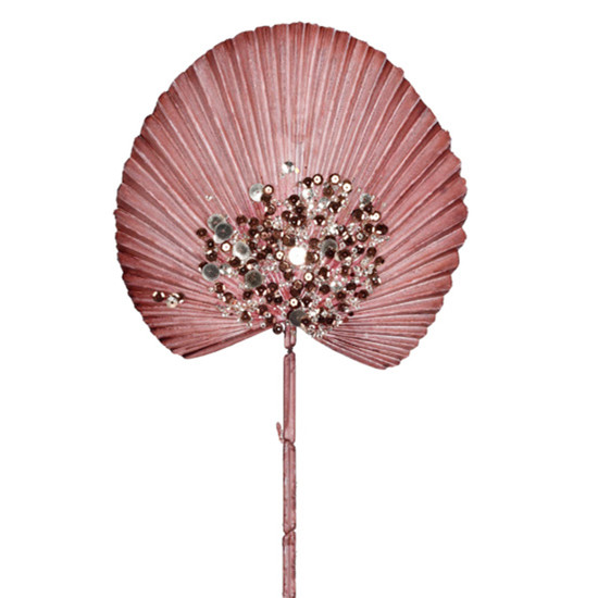 Imagem HASTE NATALINA LEQUE PALMEIRA VERMELHA COM DETALHES EM GLITTER 42X19 CM GRILLO 57191