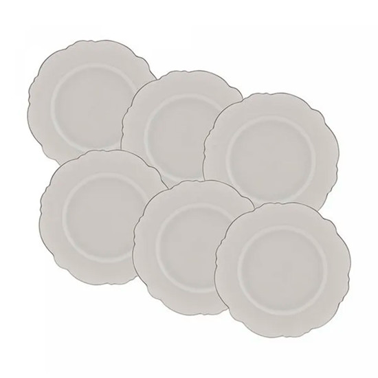 Imagem CONJUNTO 6 PRATOS RASOS EM PORCELANA COM FIO PRATA MALDIVAS 28 CM - WOLFF