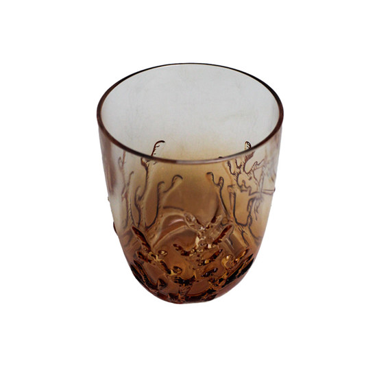 Imagem COPO BAIXO LARANJA EM ACRÍLICO COM CORAL MARINHO EM ALTO RELEVO 480ML 11X8X8 CM