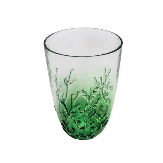 Imagem COPO LONGO VERDE EM ACRÍLICO COM CORAL MARINHO EM ALTO RELEVO 680ML 15X8X8 CM