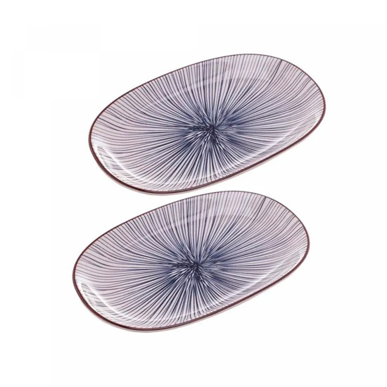 Imagem CONJUNTO 2 PRATOS RASOS OVAIS EM PORCELANA PARA SERVIR 24X15X5 CM - WOLFF