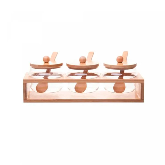 Imagem CONJUNTO 3 POTES DE VIDRO BOROSSILICATO COM TAMPA HERMÉTICA E RACK EM BAMBOO - WOLFF