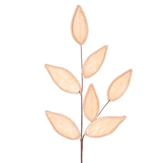 Imagem HASTE FOLHAS COR CHAMPAGNE VELUDO 12X81CM CABO LONGO GRILLO 56974