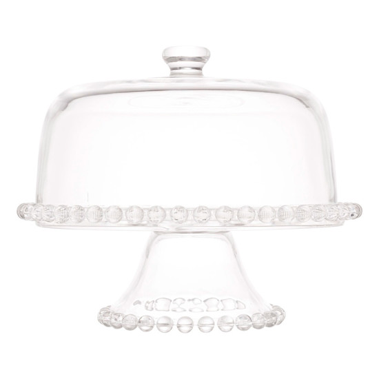 Imagem PRATO PARA BOLO DE CRISTAL COM PÉ E TAMPA PEARL 31X24 CM - WOLFF