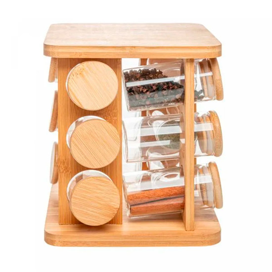 Imagem CONJUNTO 12 POTES DE VIDRO BOROSSILICATO TAMPA HERMÉTICA E RACK BAMBOO 120ML - WOLFF