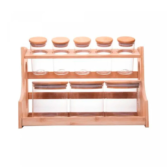 Imagem CONJUNTO 8 POTES EM BOROSSILICADO COM TAMPA HERMÉTICA COM RACK EM BAMBOO - WOLFF