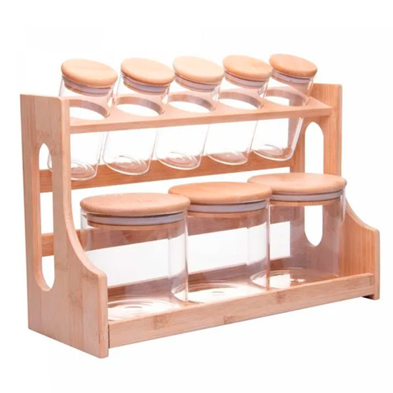 Imagem CONJUNTO 8 POTES EM BOROSSILICADO COM TAMPA HERMÉTICA COM RACK EM BAMBOO - WOLFF