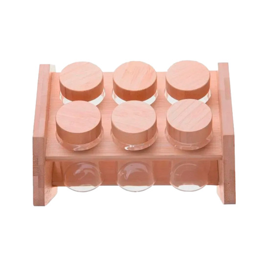 Imagem CONJUNTO 6 POTES EM VIDRO COM TAMPA ROSCA E HACK EM BAMBOO 120ML 22X15X14 CM - WOLFF