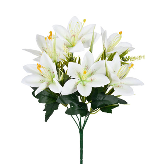 Imagem BUQUÊ PERMANENTE DE LÍRIO EM PLÁSTICO MOLDÁVEL NA COR CREME 39X17 CM - GRILLO