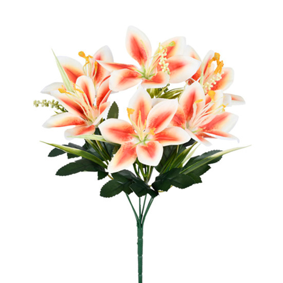 Imagem BUQUÊ PERMANENTE DE LÍRIO EM PLÁSTICO MOLDÁVEL NA COR LARANJA 39X17 CM - GRILLO