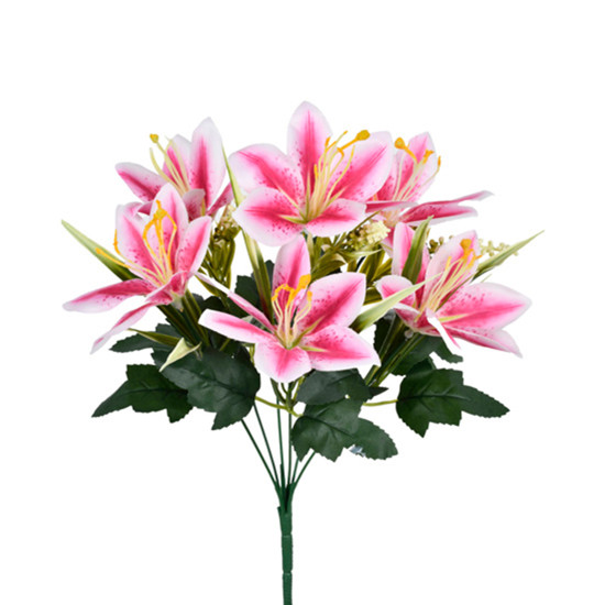 Imagem BUQUÊ PERMANENTE DE LÍRIO EM PLÁSTICO MOLDÁVEL NA COR ROSA 39X17 CM - GRILLO