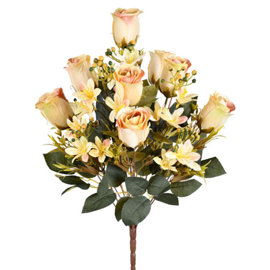 Imagem BUQUÊ MISTO DE ROSAS E LÍRIOS AMARELO OUTONO EM PLÁSTICO MOLDÁVEL 51X18 CM - GRILLO