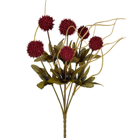 Imagem BUQUÊ DE 6 FLORES BURGUNDY POMPOM DECORATIVA PERMANENTE EM PLÁSTICO 32X8 CM - GRILLO