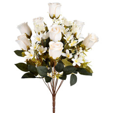 Imagem de BUQUÊ MISTO DECORATIVO DE ROSAS E LÍRIOS BEGE EM PLÁSTICO MOLDÁVEL 51X18 CM - GRILLO - Grillo Ltda