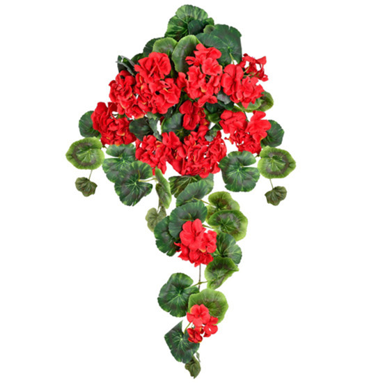 Imagem BUQUÊ PENDENTE DE GERÂNIO VERMELHO PERMANENTE EM PLÁSTICO 65X37 CM - GRILLO