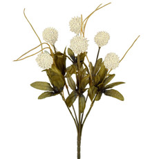 Imagem de BUQUÊ DE 6 FLORES CREME POMPOM DECORATIVA PERMANENTE EM PLÁSTICO 32X8 CM - GRILLO - Grillo Ltda