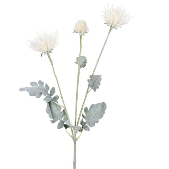Imagem HASTE DECORATIVA DE CRISÂNTEMO FLOCADO CREME EM PLÁSTICO 77X12 CM - GRILLO
