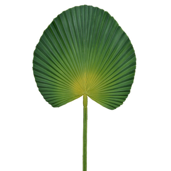 Imagem HASTE DECORATIVA FOLHA DE PALMEIRA LEQUE VERDE E AMARELO EM PLÁSTICO 54X25 CM