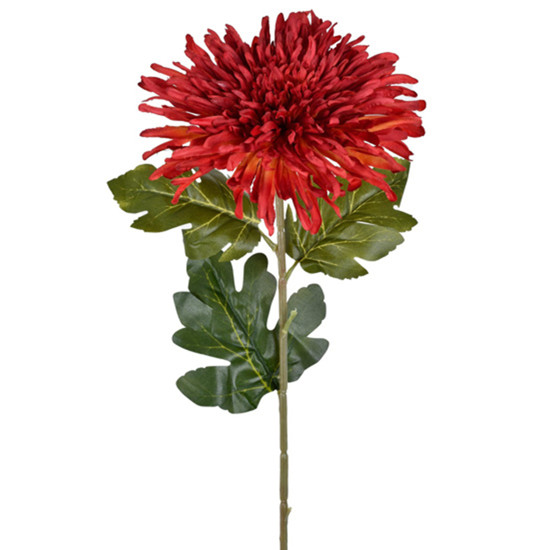 Imagem HASTE PERMANENTE DE CRISÂNTEMO AGULHA VERMELHO EM PLÁSTICO E CETIM 75X19 CM - GRILLO