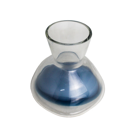 Imagem CENTRO DE MESA DECORATIVO EM VIDRO TRASNPARENTE E DETALHES AZUL 21X19 CM