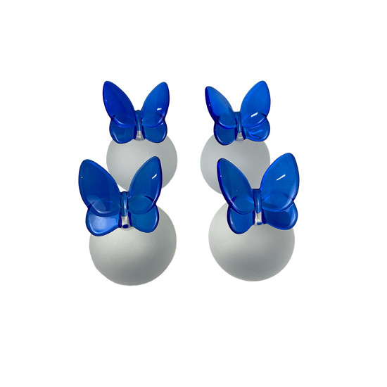 Imagem ADORNO DECOR EM VIDRO TRANSPARENTE COM BORBOLETA AZUL NO TOPO 15X12 CM GRILLO 58698