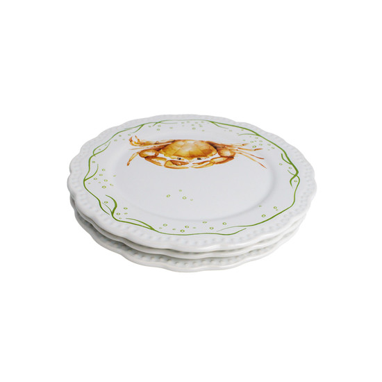 Imagem CONJUNTO 6 PRATOS RASOS SOBREMESA EM CERÂMICA ESTAMAPA CARANGUEJO 20 CM - SCALLA