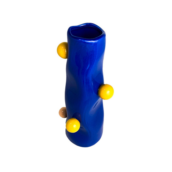 Imagem VASO ALONGADO DECORATIVO EM CERÂMICA AZUL 28X12X10 CM - MABRUK