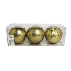 Imagem de JOGO DE BOLAS NATALINA COR DOURADO COM GLITTER 3 PEÇAS 10CM - GRILLO 54175 - Grillo Ltda