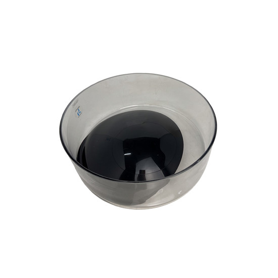 Imagem CENTRO DE MESA REDONDO EM VIDRO TRANSPARENTE E DETALHES PRETO 29X10 CM