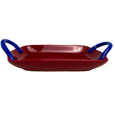 Imagem de BANDEJA DECORATIVA EM CERÂMICA VERMELHA E ALÇA AZUL 33X17X4 CM - MABRUK - Mabruk Importacao E Comercio Ltda