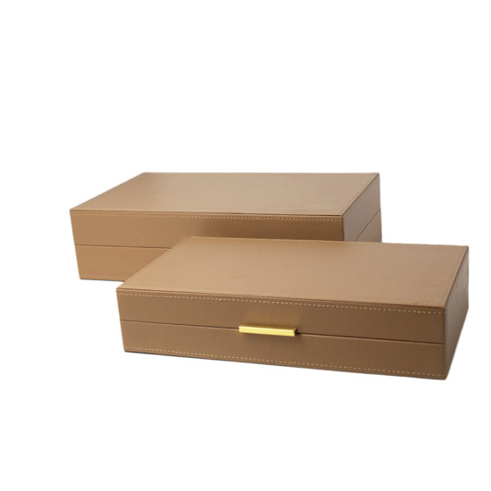 Imagem CONJUNTO DUAS CAIXAS DE MADEIRA REVESTIDAS EM COURO SINTÉTICO 38X22X10CM - CROSS