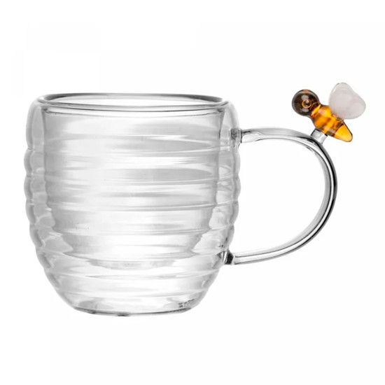 Imagem CONJUNTO 2 XÍCARAS PARA CAFÉ LOVELY BEE EM VIDRO BOROSSILICATO PAREDE DUPLA 80ML LYOR