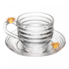 Imagem de XÍCARA PARA CHÁ COM PIRES LITTLE BEE 200ML EM CRISTAL 8X13X13 CM - LYOR - Coliseu Presentes Ltda