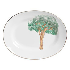 Imagem de TRAVESSA COM BORDA DOURADA YPÊ VERDE EM CERÂMICA BRANCA 33X6 CM - SCALLA - Scalla Ceramica Artistica Ltda-Epp