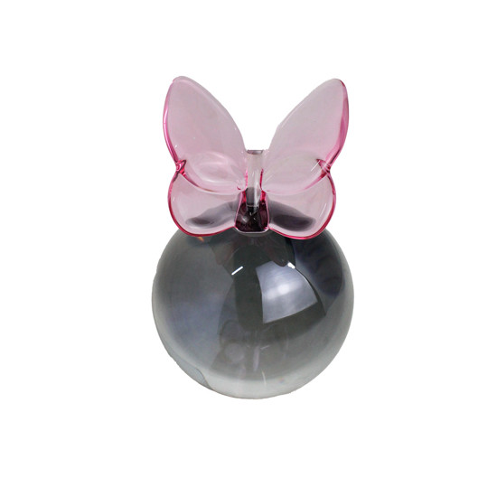 Imagem ADORNO DECOR EM VIDRO TRANSPARENTE COM BORBOLETA ROSA NO TOPO 15X12 CM GRILLO 58699