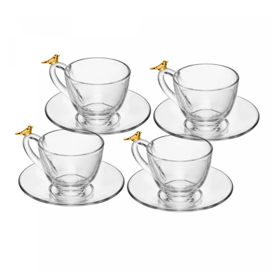 Imagem CONJUNTO 4 XÍCARAS COM PIRES GOLDEN BIRD 180ML EM CRISTAL ECOLÓGICO - WOLFF